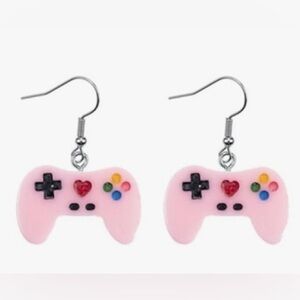 NWT - Video Game Controller 3D Resin Dangle Earrings Set w/ Heart Pink